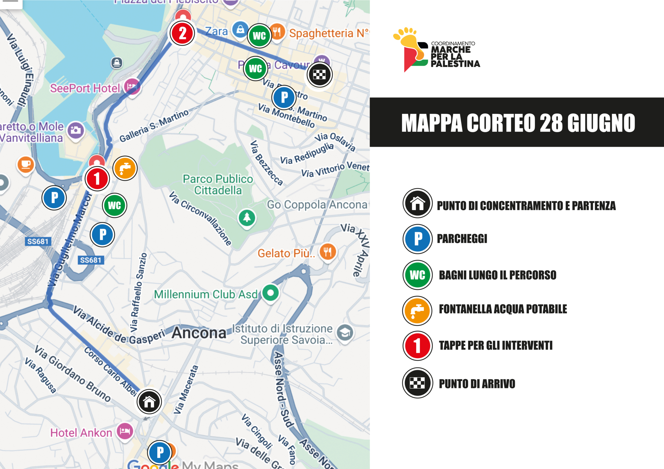 MAPPA PERCORSO CORTEO 28 GIUGNO ITA TRACCIATO